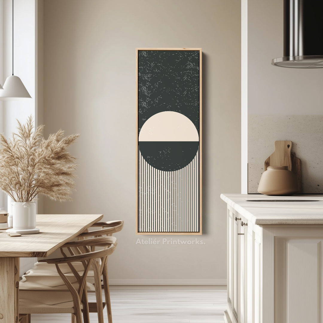 Minimalist Circle Stripes Vertical Framed Canvas Wall Art for Office or Bedroom