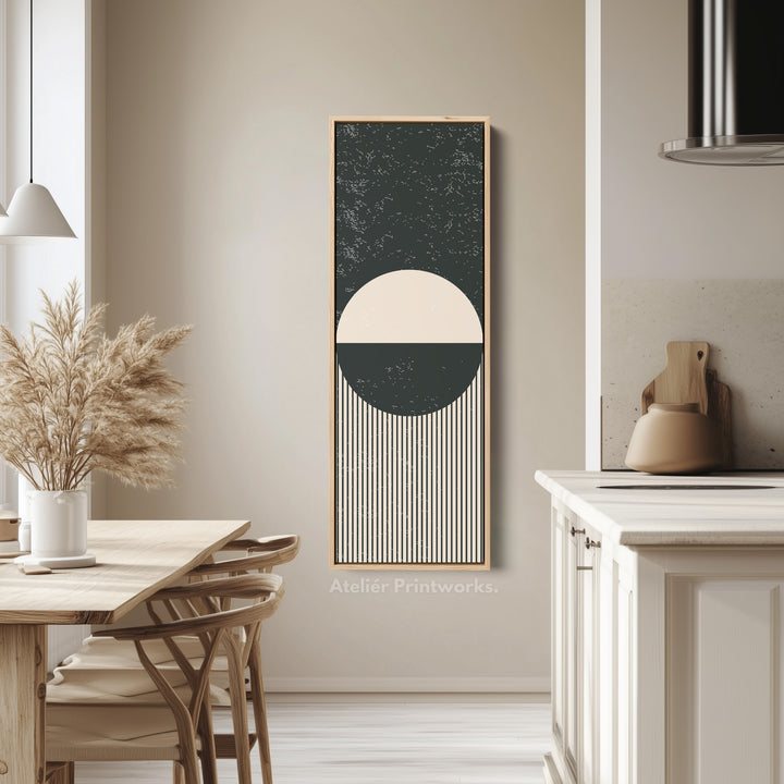 Minimalist Circle Stripes Vertical Framed Canvas Wall Art for Office or Bedroom