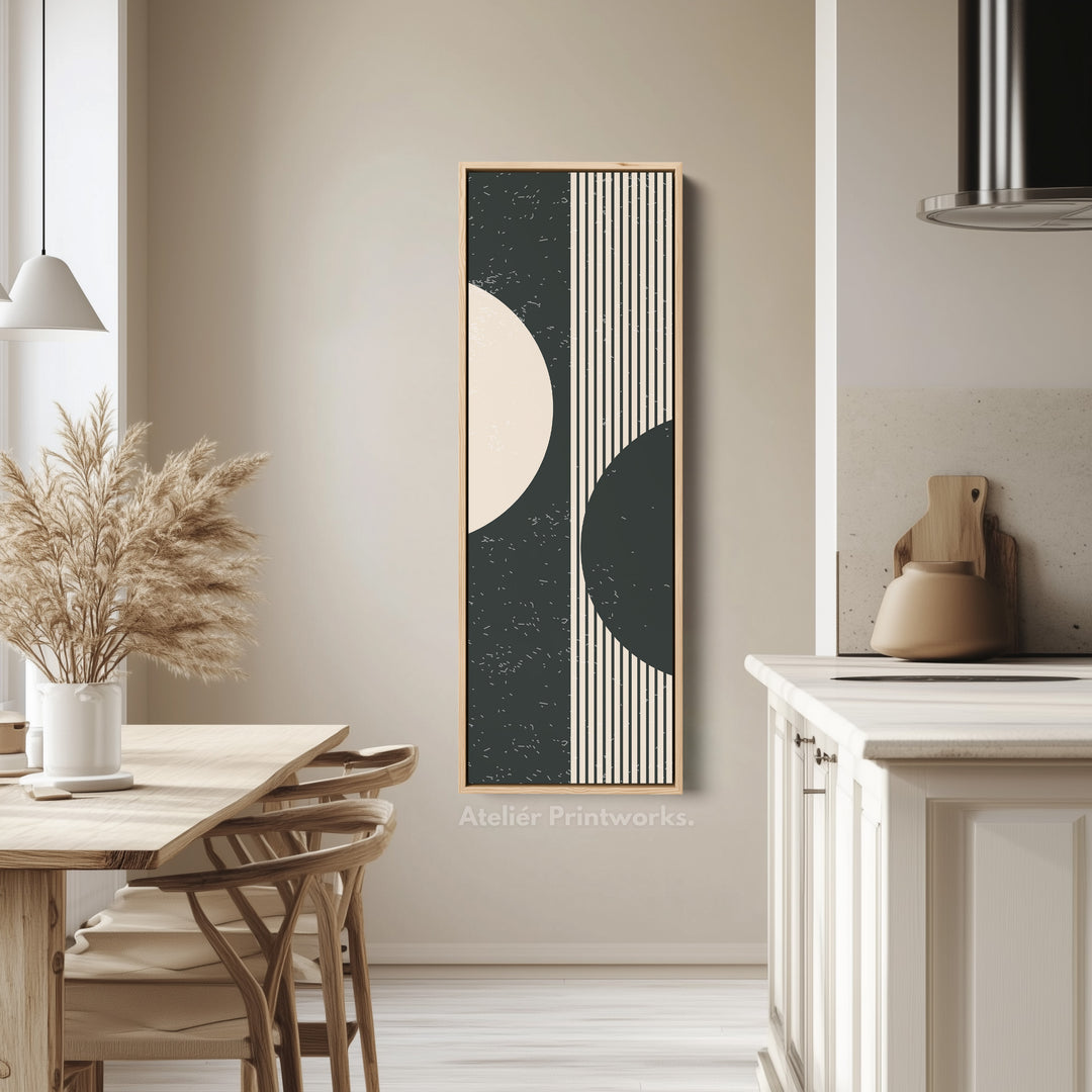 Split Circle Minimalist Vertical Framed Canvas Wall Art for Hallway or Office