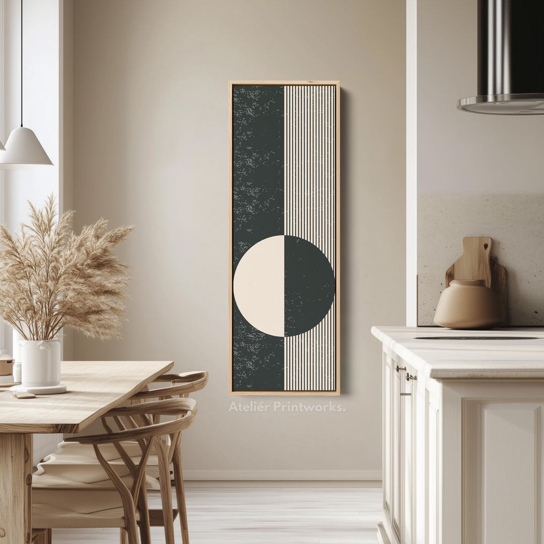 Art mural en toile encadrée verticale abstraite Chevron Sun pour couloir ou chambre