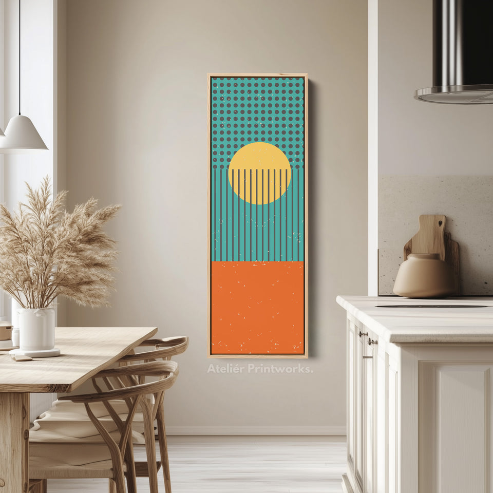 Retro Waves Sun Vertical Framed Canvas Wall Art for Living Room or Office