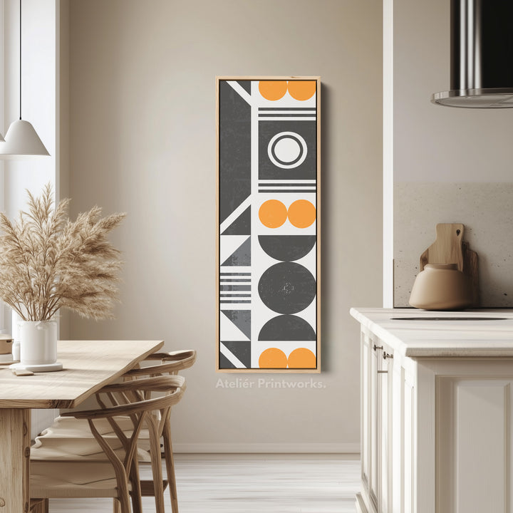 Retro Geometric Circles Vertical Framed Canvas Wall Art for Living Room or Hallway