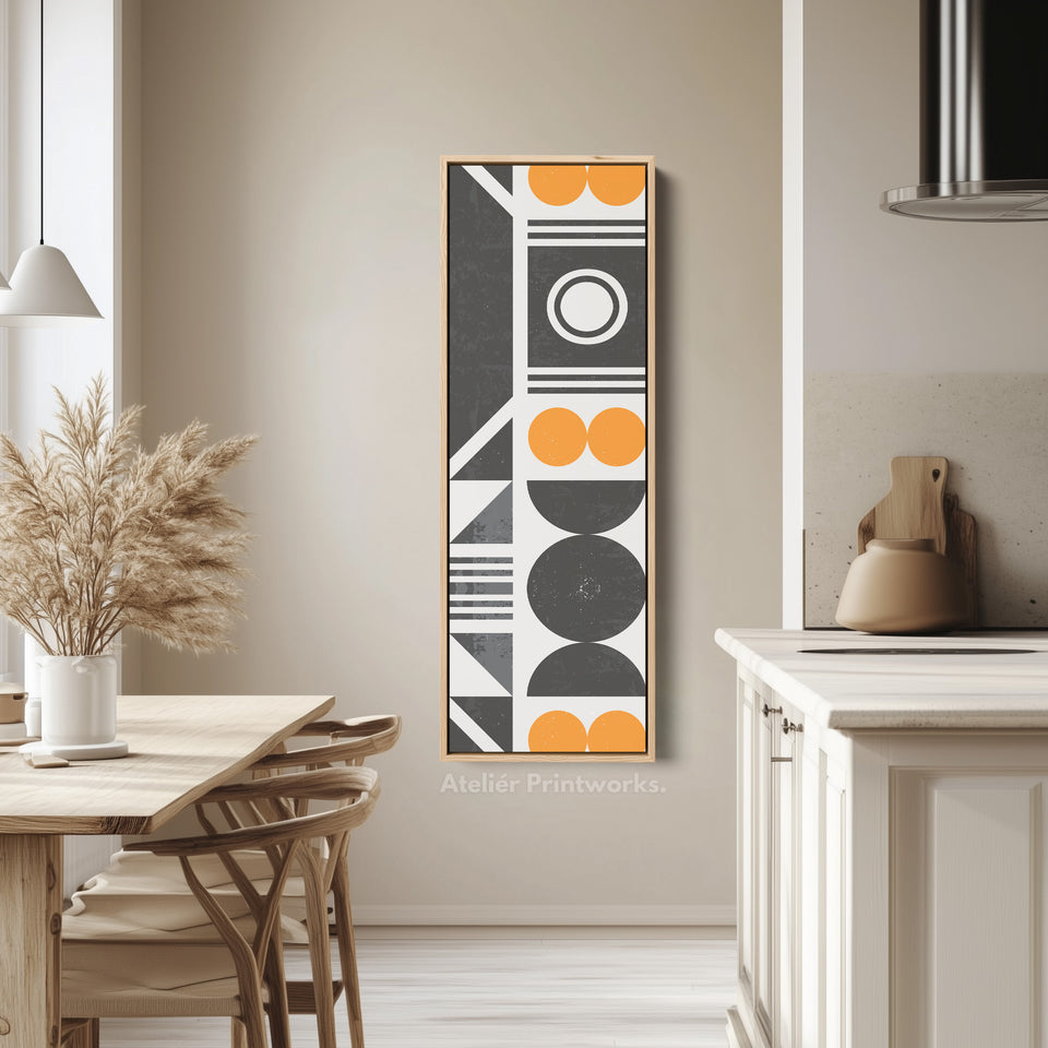 Retro Geometric Circles Vertical Framed Canvas Wall Art for Living Room or Hallway