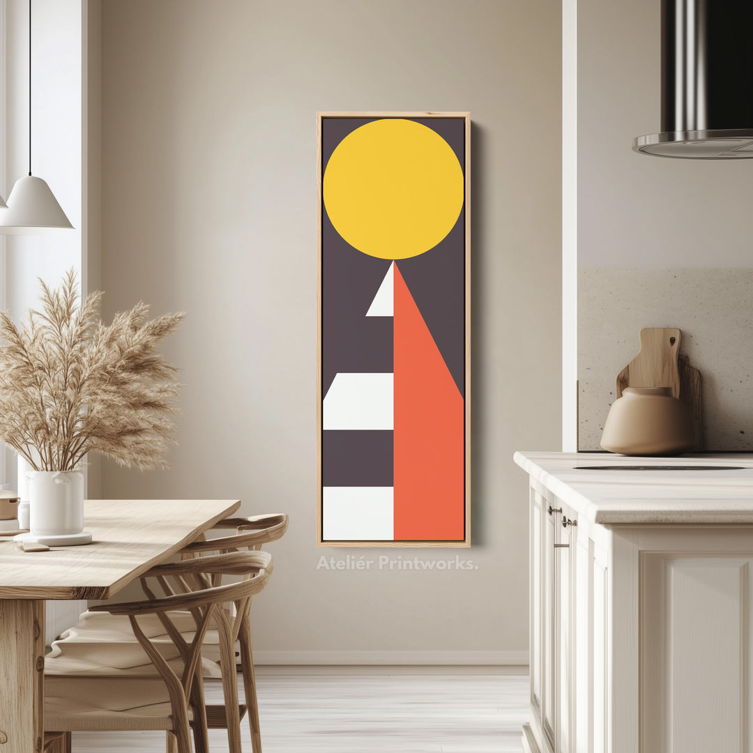 Art mural moderne géométrique solaire vertical sur toile encadrée pour chambre ou salon