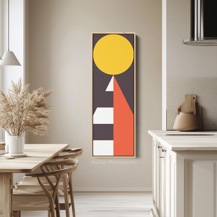 Art mural moderne géométrique solaire vertical sur toile encadrée pour chambre ou salon