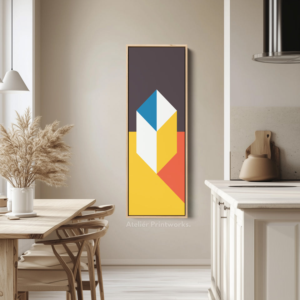 Abstract Cube Geometry Vertical Framed Canvas Wall Art for Office or Hallway