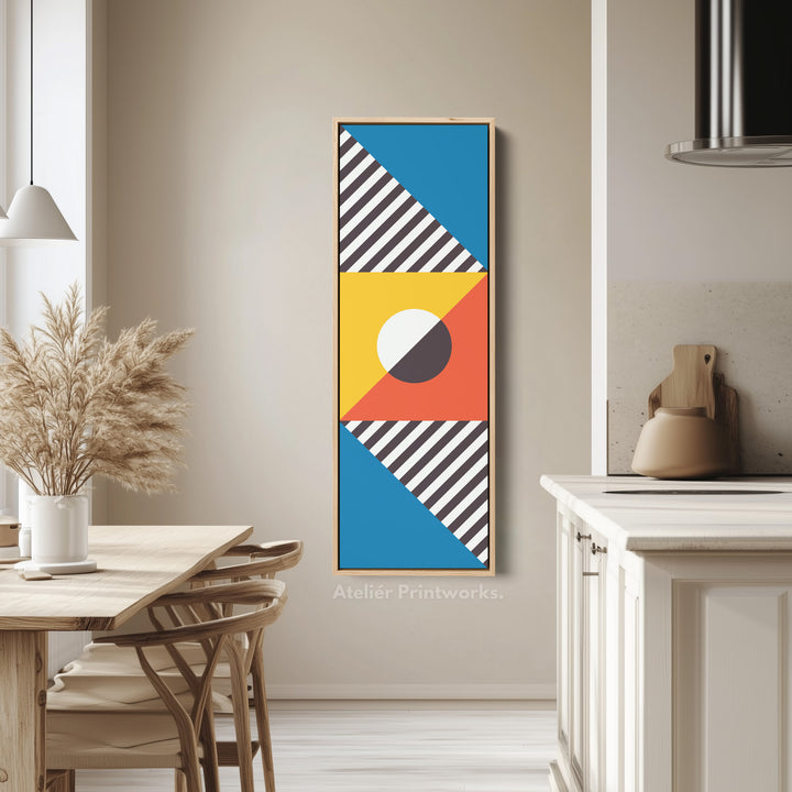 Bauhaus Stripes and Shapes Vertical Framed Canvas Wall Art for Living Room or Office