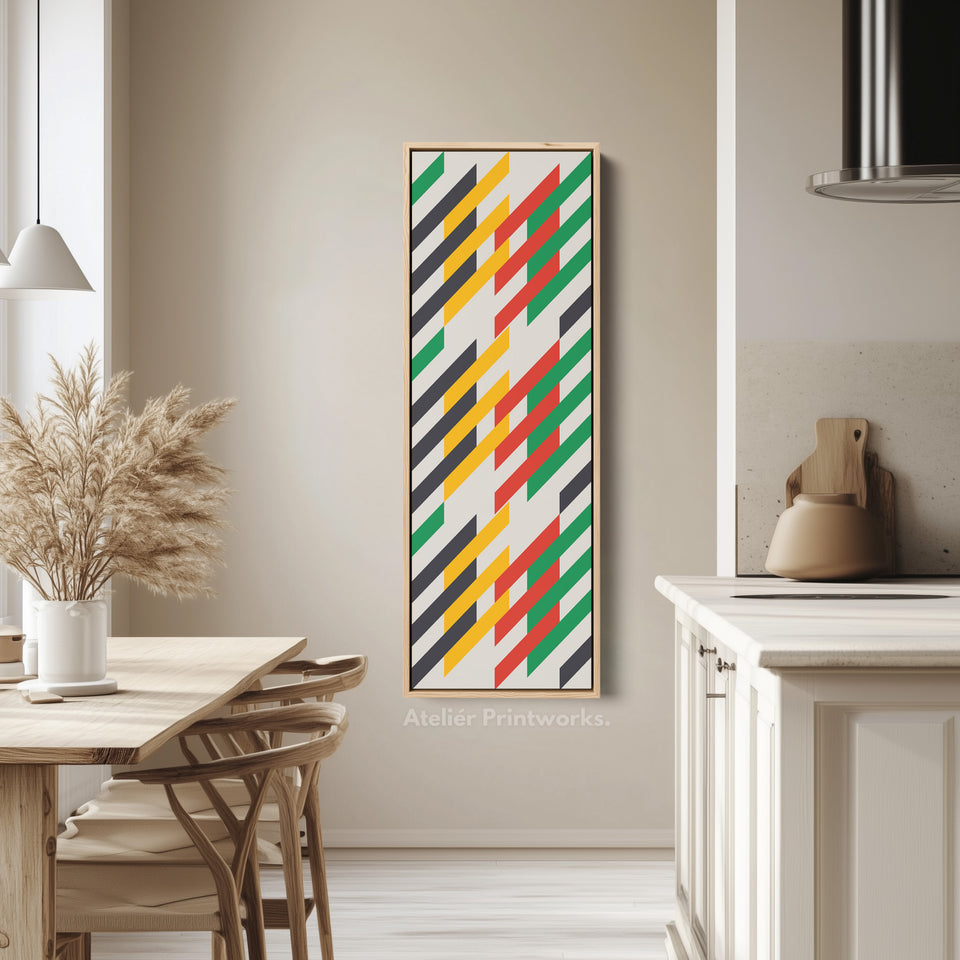 Modern Color Stripe Vertical Framed Canvas Wall Art for Living Room or Office