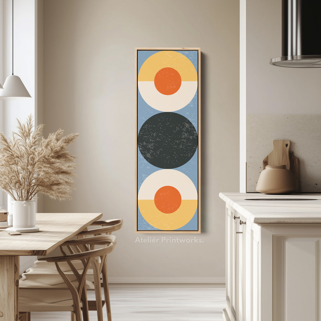 Retro Sun Circles Vertical Framed Canvas Wall Art for Hallway or Bedroom