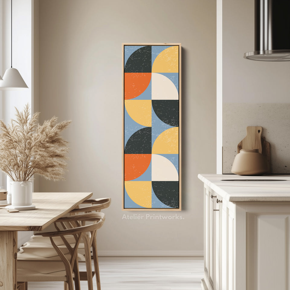 Geometric Half Circle Pattern Vertical Framed Canvas Wall Art for Bedroom or Hallway