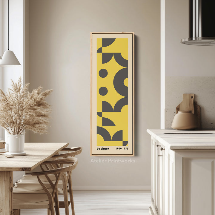 Blue and Beige Bauhaus Vertical Framed Canvas Wall Art for Bedroom or Office