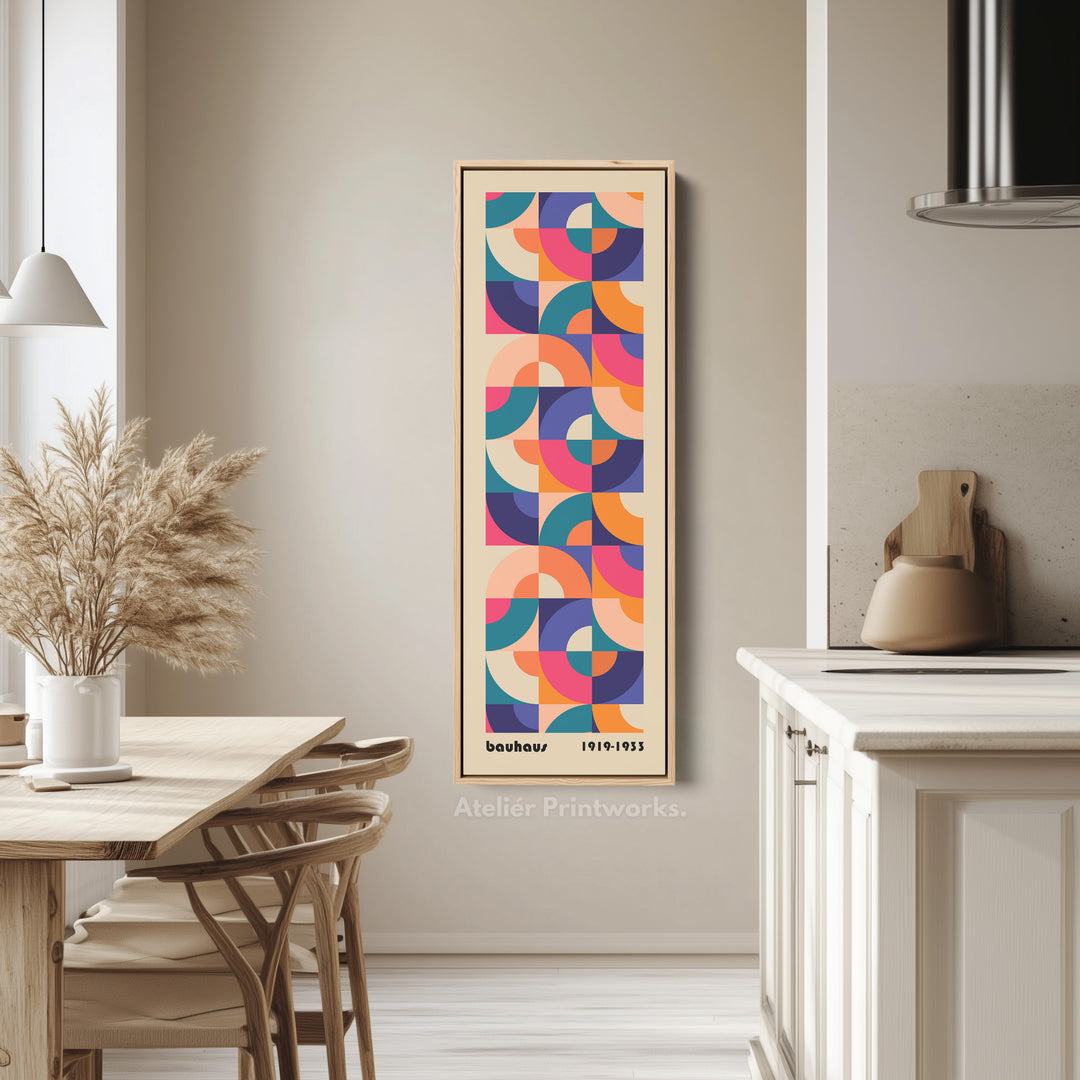 Orange and Blue Bauhaus Pattern Vertical Framed Canvas Wall Art for Bedroom or Living Room