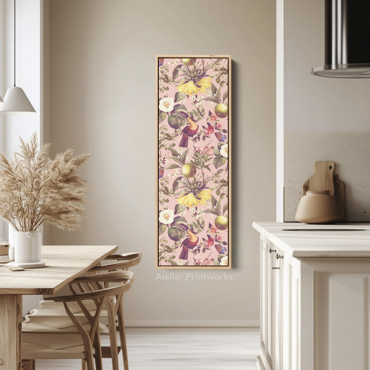Vertical Wall Art Yellow Flowers And Pink Botanical Skinny Wall Art For Bedroom