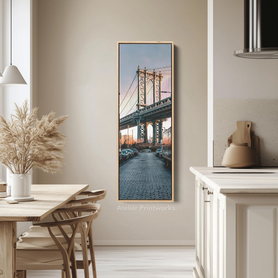 Narrow Wall Art Manhattan Bridge Vertical Framed Canvas For Hallway