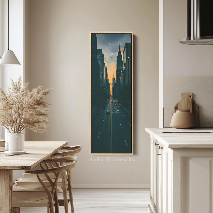 Thin Wall Art City Sunset Vertical Canvas For Living Room