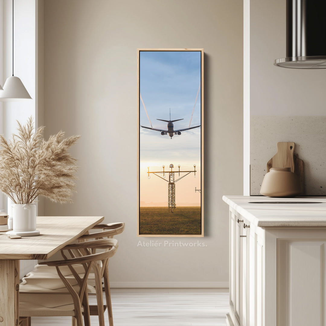 Long Vertical Canvas Airplane Landing Narrow Wall Art For Office