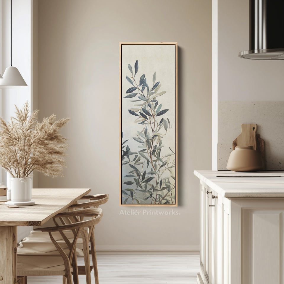Skinny Wall Art Botanical Olive Branch Vertical Framed Canvas For Kitchen
