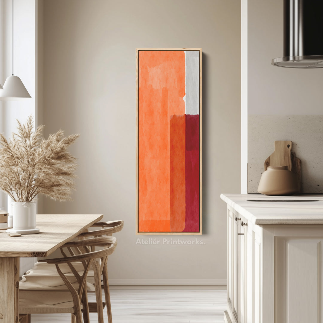 Vertical Framed Canvas Orange Red Geometric Pattern For Office