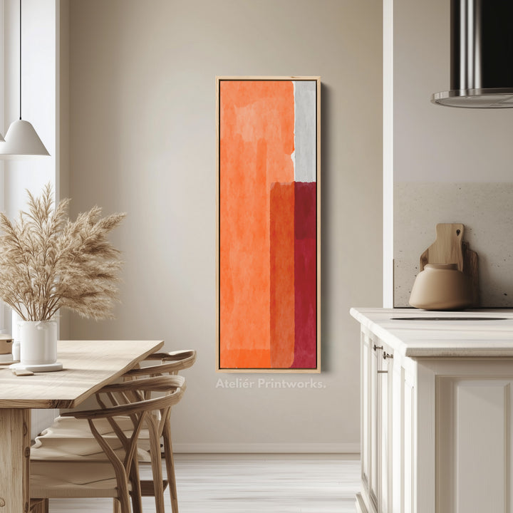 Vertical Framed Canvas Orange Red Geometric Pattern For Office