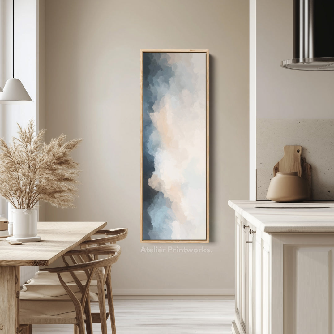 Vertical Wall Art Blue Beige Tall Modern Abstract Wall Art