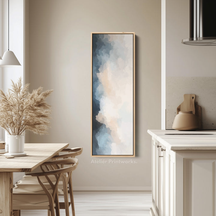 Vertical Wall Art Blue Beige Tall Modern Abstract Wall Art