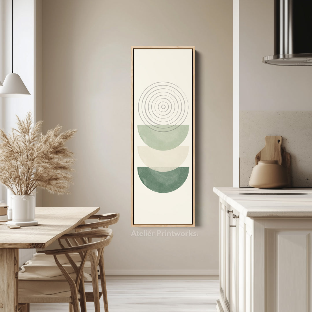 Tall Canvas Wall Art Green Minimal Ring And Shape Abstract