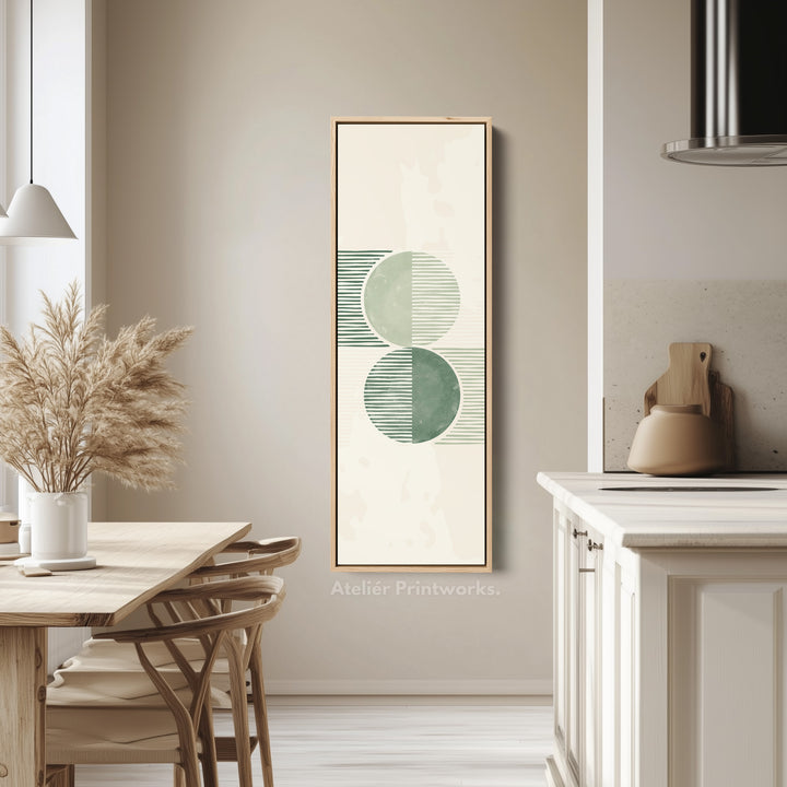 Long Vertical Canvas Minimal Green Circles Modern Abstract