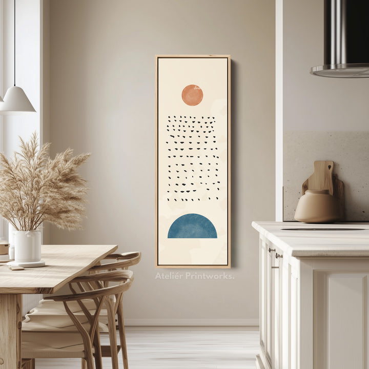Hallway Wall Art Vertical Blue And Terracotta Linear Shapes