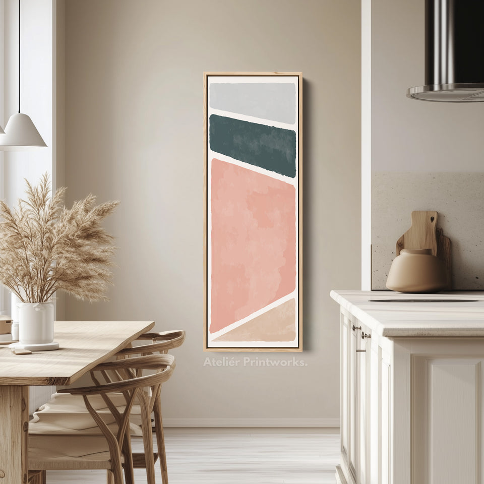 Tall Modern Abstract Wall Art Blue And Blush For Living Room
