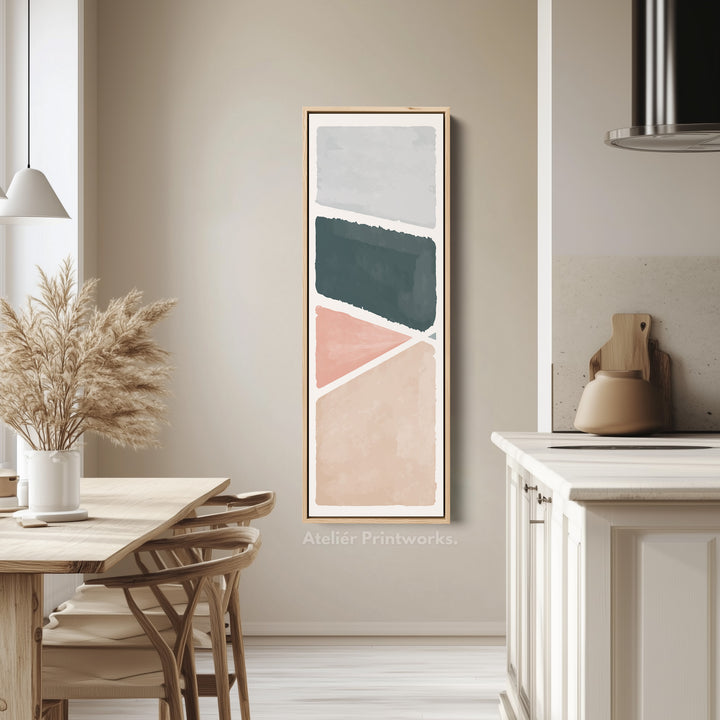 Vertical Framed Canvas Blue Grey Abstract With Modern Shapes