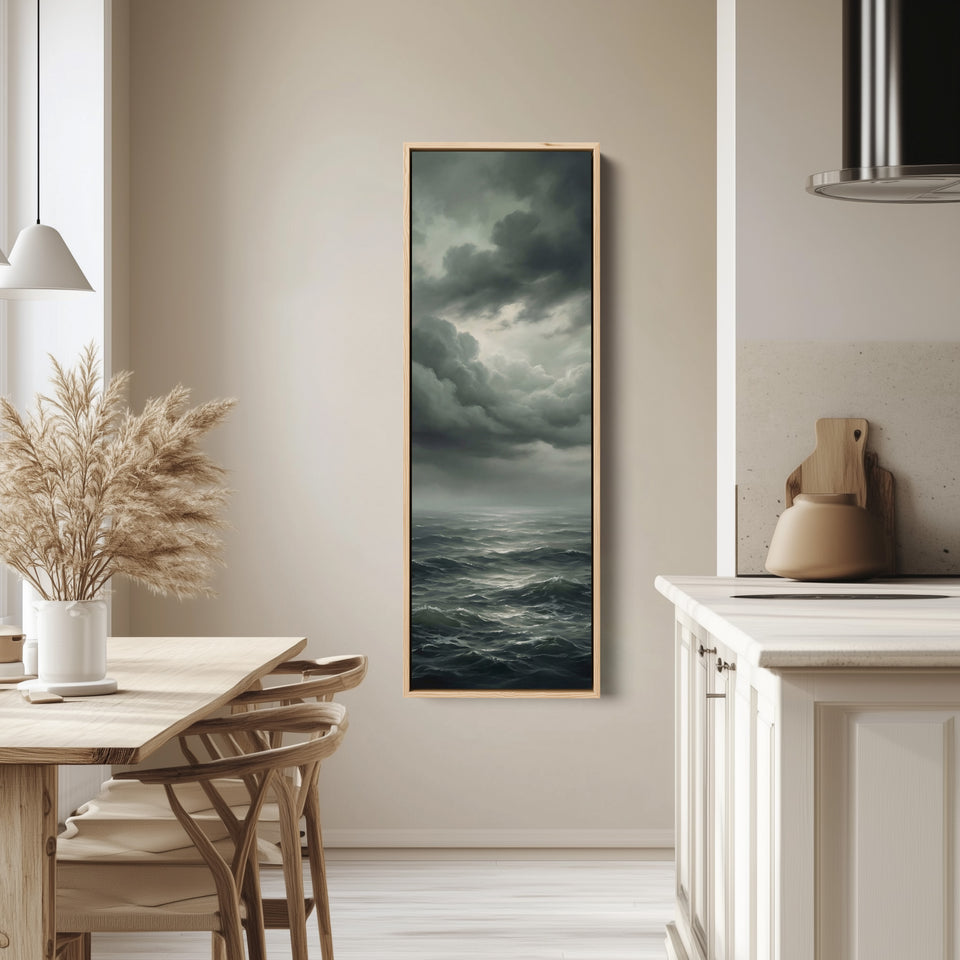Above Bed Wall Art Overcast Ocean Horizon Panoramic Canvas Print Bedroom