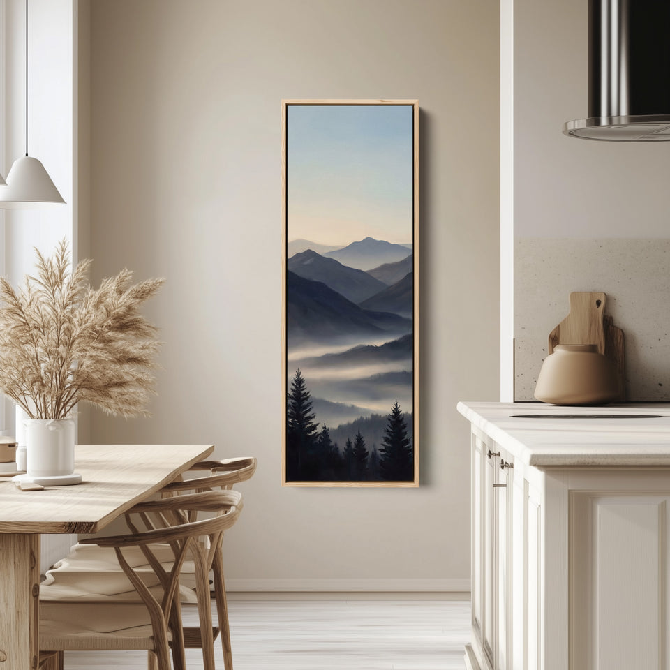 Mountain Valley Mist Wide Canvas Vertical Canvas Print For Office