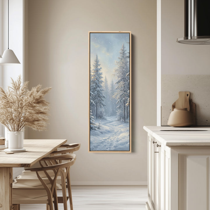 Panoramic Wall Art Snowy Forest Path Vertical Canvas Print For Hallway