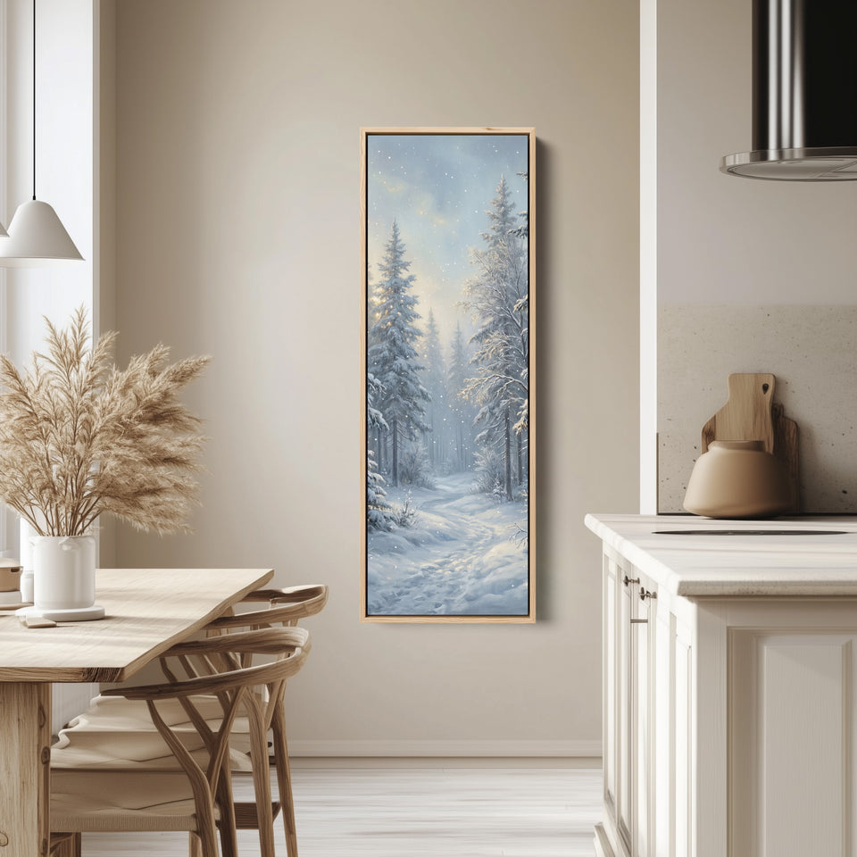 Panoramic Wall Art Snowy Forest Path Vertical Canvas Print For Hallway