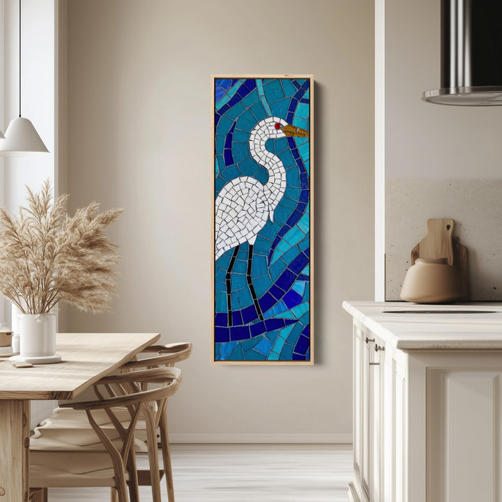 Mosaic White Bird Wide Canvas Vertical Canvas Print Living Room