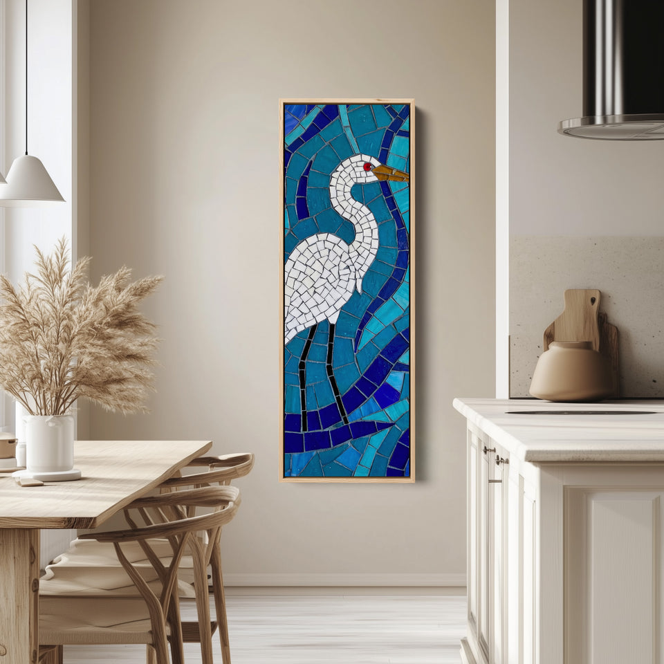 Mosaic White Bird Wide Canvas Vertical Canvas Print Living Room