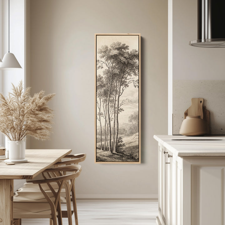 Vintage Tree Engraving Long Wall Art Vertical Canvas Print Living Room
