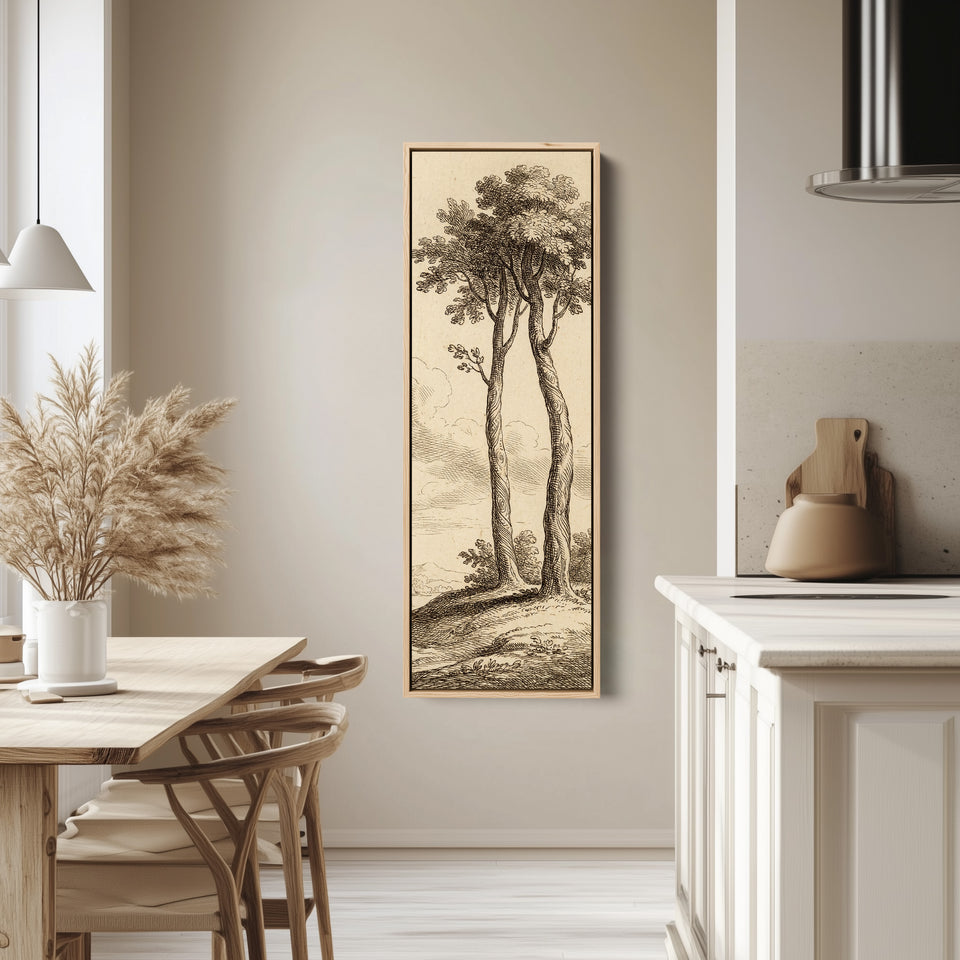 Long Wall Art Vintage Tree Illustration Canvas Print Hallway