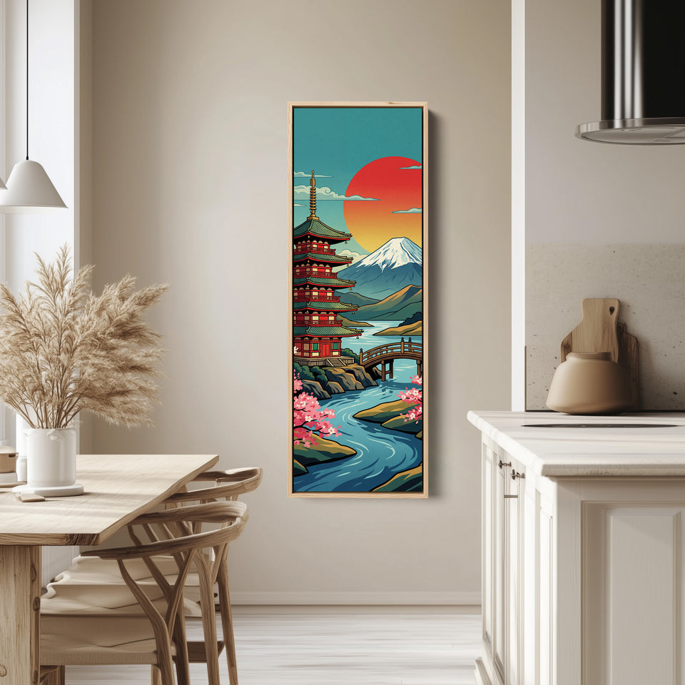 Japanese Pagoda Vertical Wall Art Panoramic Canvas Living Room