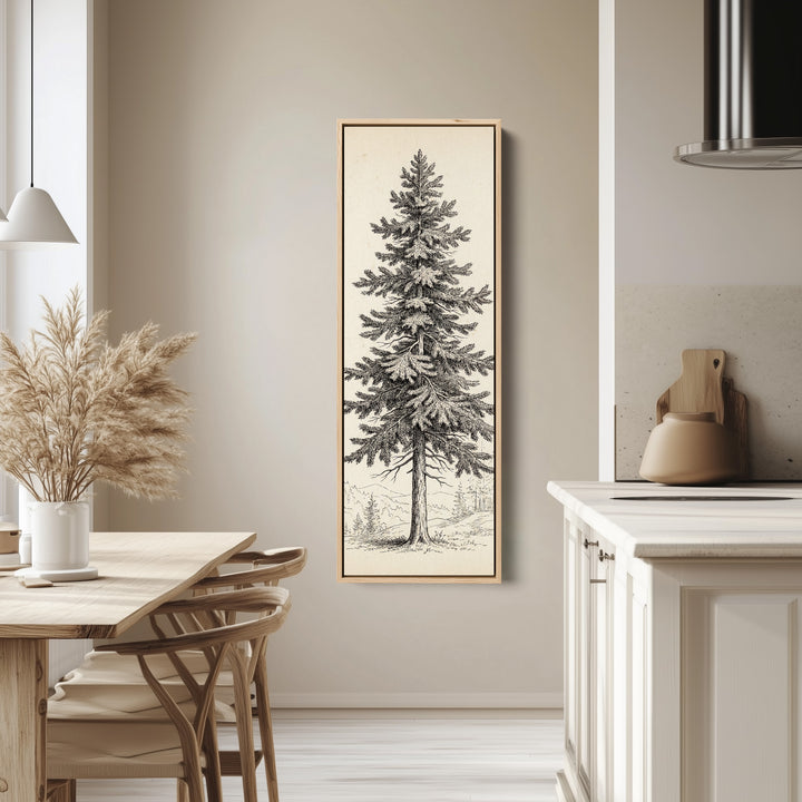 Vintage Pine Illustration Vertical Wall Art Wide Canvas Office