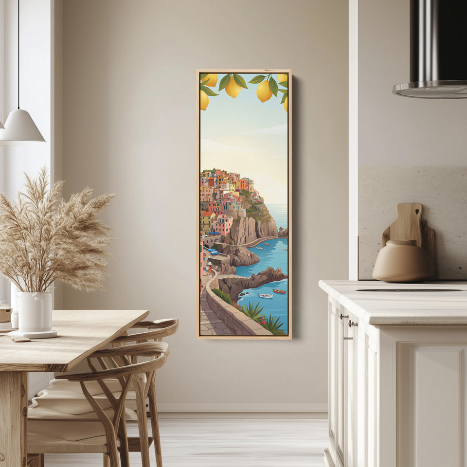 Vertical Wall Art Mediterranean Coastal Village Canvas Print Kitchen