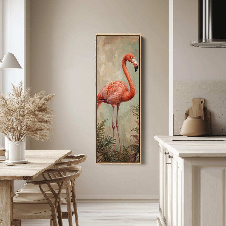 Long Wall Art Flamingo Portrait Framed Canvas Living Room