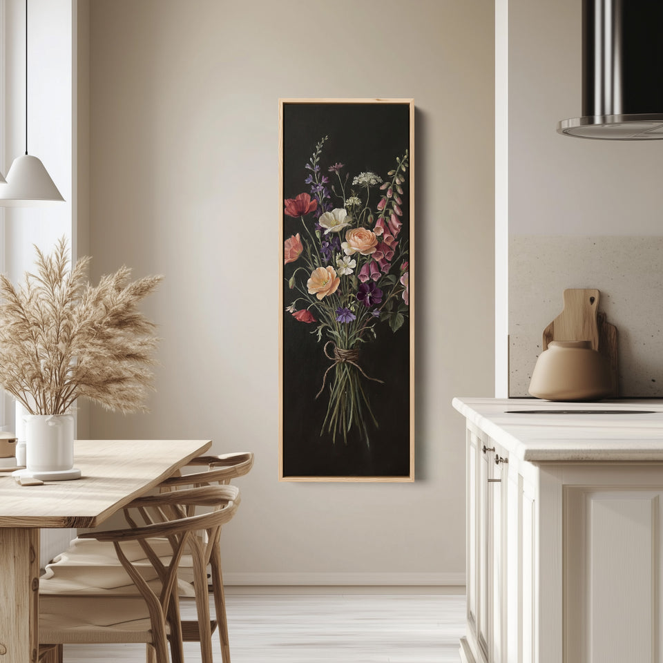 Floral Bouquet Vertical Wall Art Vintage Canvas Bedroom