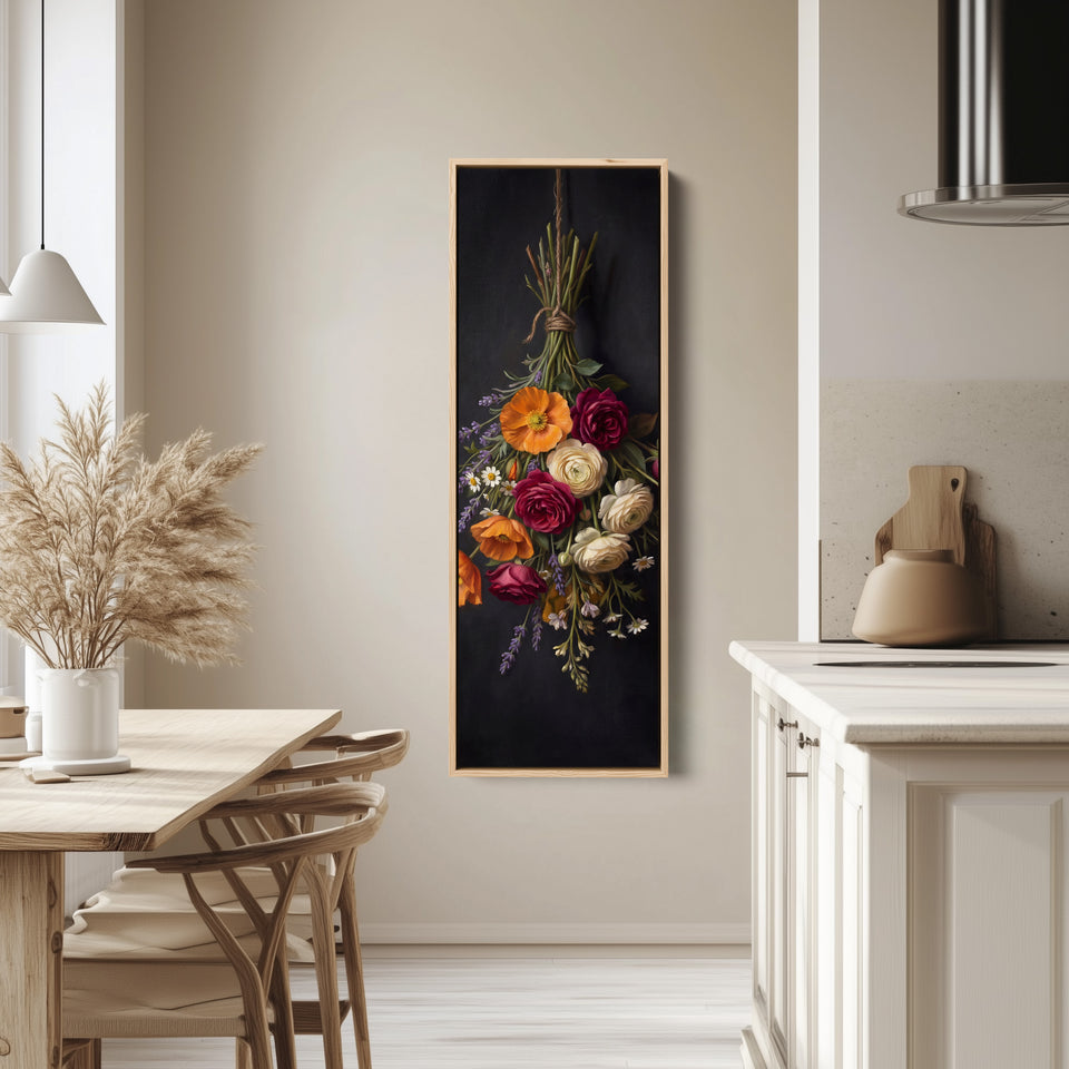 Hanging Flowers Vertical Wall Art Botanical Canvas Hallway