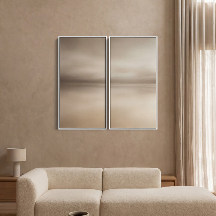 Diptych Wall Art Neutral Horizon Landscape for Living Room Minimalist Lake Scene