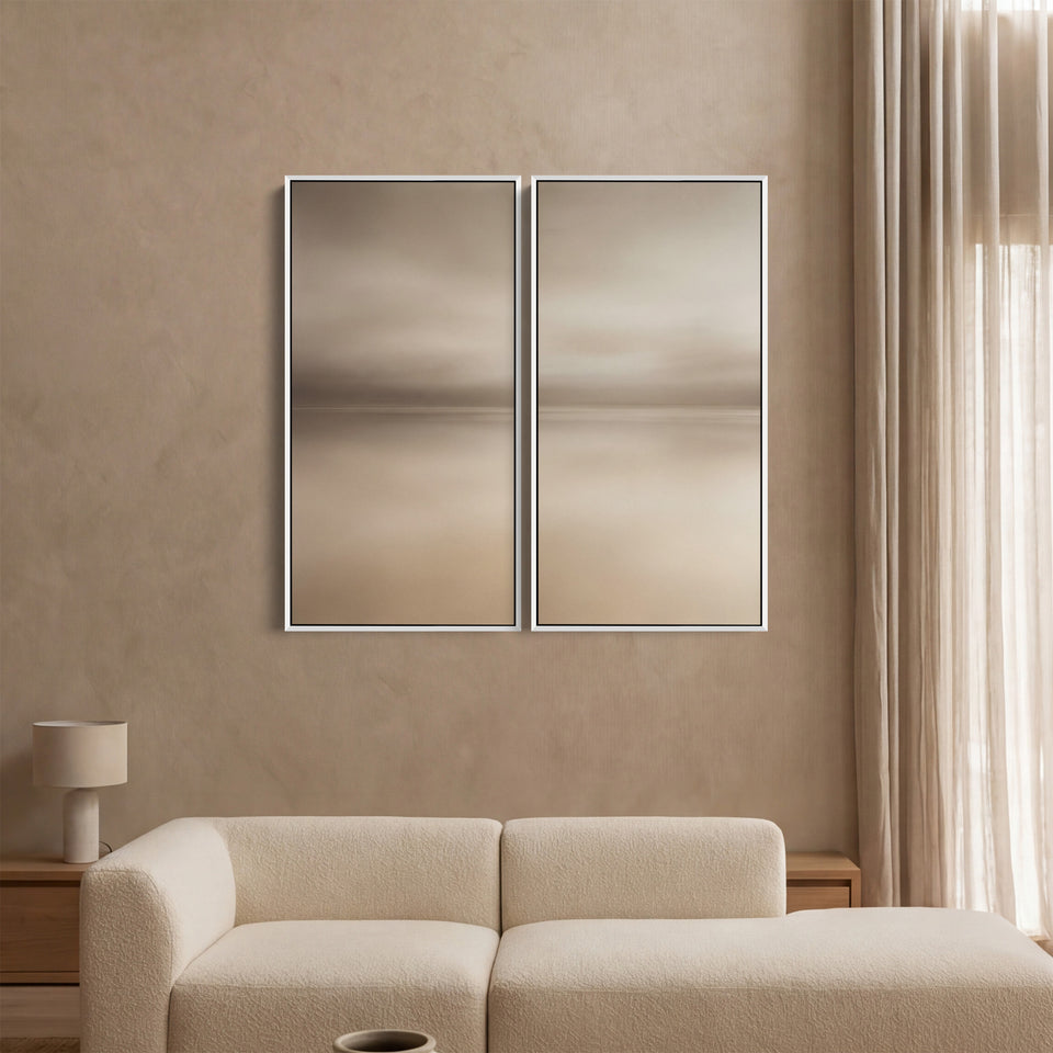 Diptych Wall Art Neutral Horizon Landscape for Living Room Minimalist Lake Scene