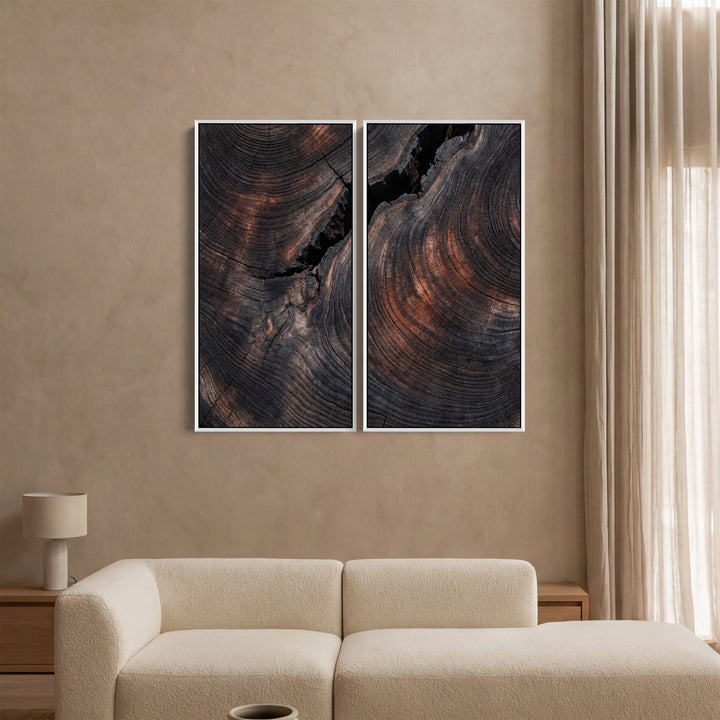 Large Diptych Wall Art Dark Wood Grain for Office Minimalist Abstract