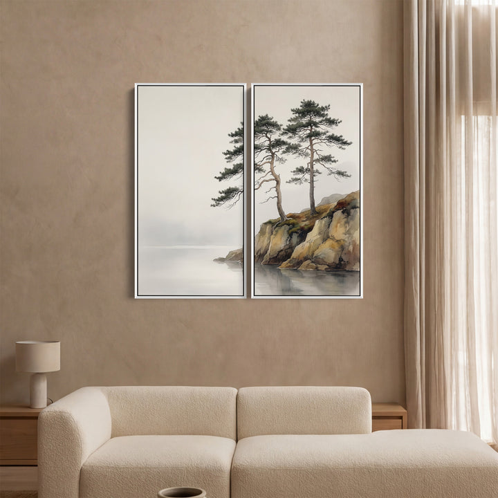 Extra Large Wall Art Set Minimalist Pine Cliffs for Hallway Coastal Nature
