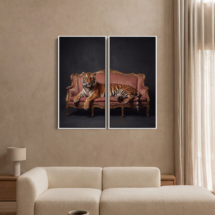 Tiger Lounge Large Diptych Wall Art Living Room Animal Portrait
