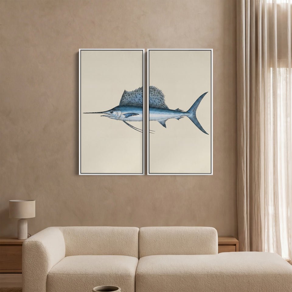 Sailfish Oversized Canvas Wall Art Set Kitchen Coastal Illustration